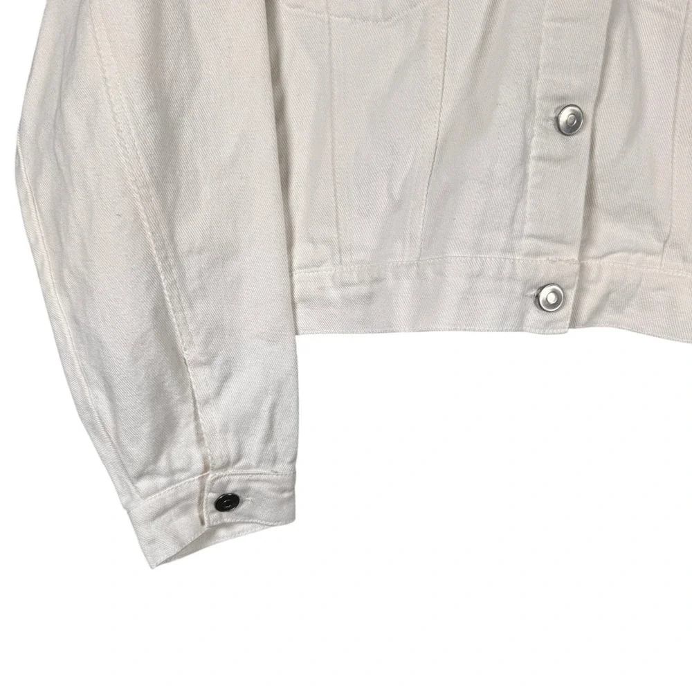 Peach Love California Bride Denim Jacket Womens L White Sequin Fringe Cropped - Picture 3 of 11